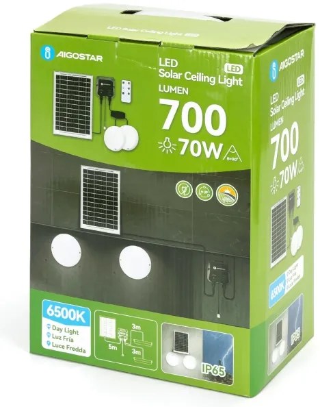 Corp de iluminat LED solar Aigostar 2xLED/35W/12V 6000 mAh 6500K d. 16,8 cm