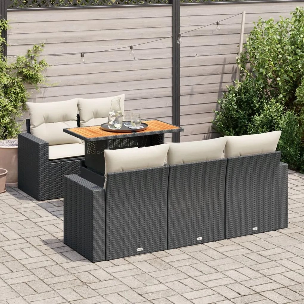 3326989 vidaXL Set mobilier de grădină cu perne, 6 piese, negru, poliratan