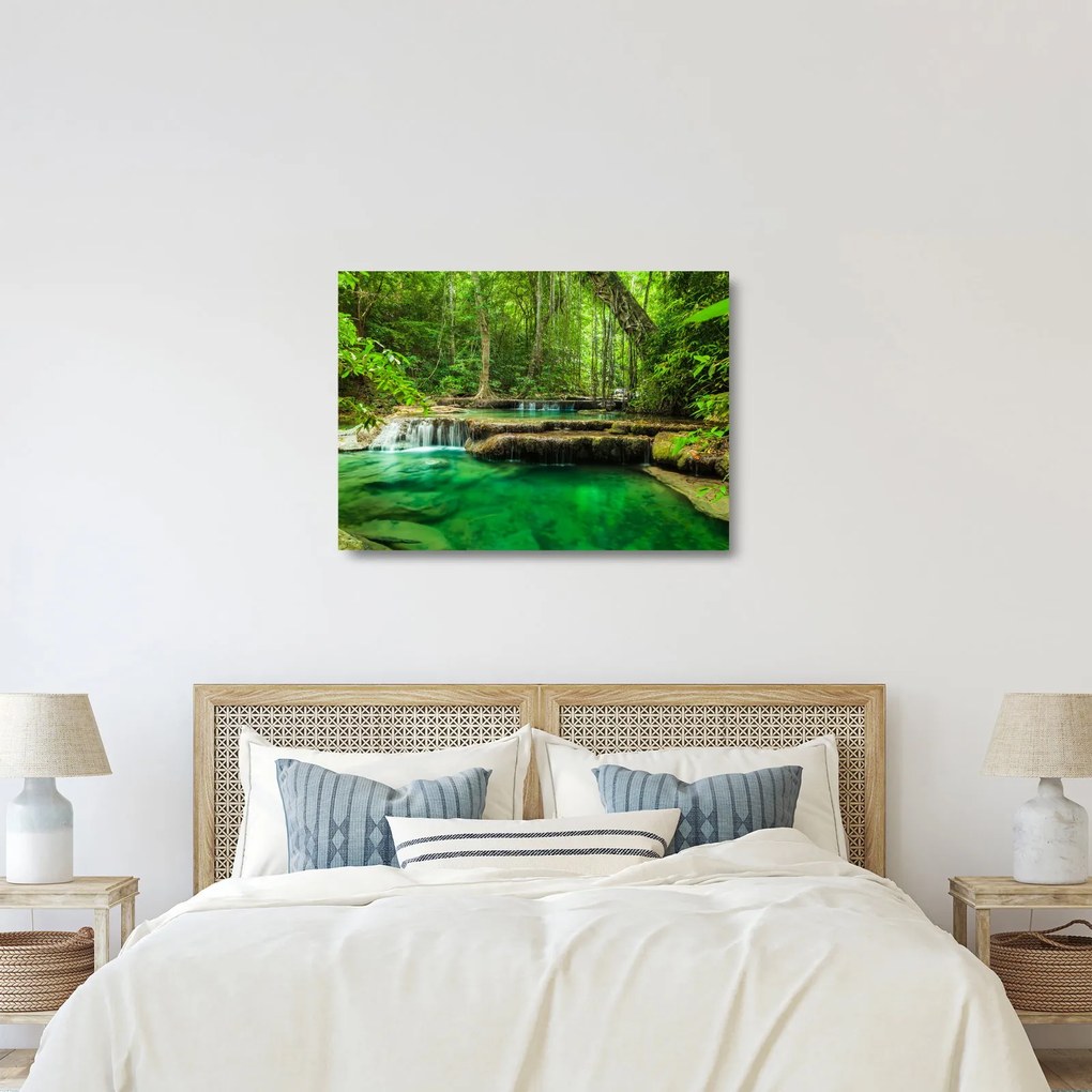 Tablou pe sticlă - Cascada Erawan din Kanchanaburi, Thailanda (70x50 cm)
