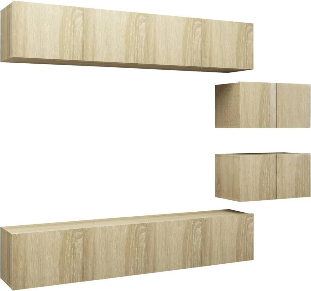 vidaXL Set de dulapuri TV, 6 piese, stejar sonoma, lemn prelucrat