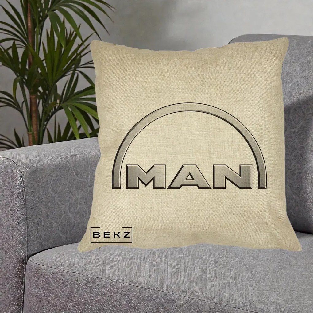 Perna Personalizata cu emblema MAN, 40x40 cm, Crem, Husa Detasabila, Perna Inclusa, BEKZ®