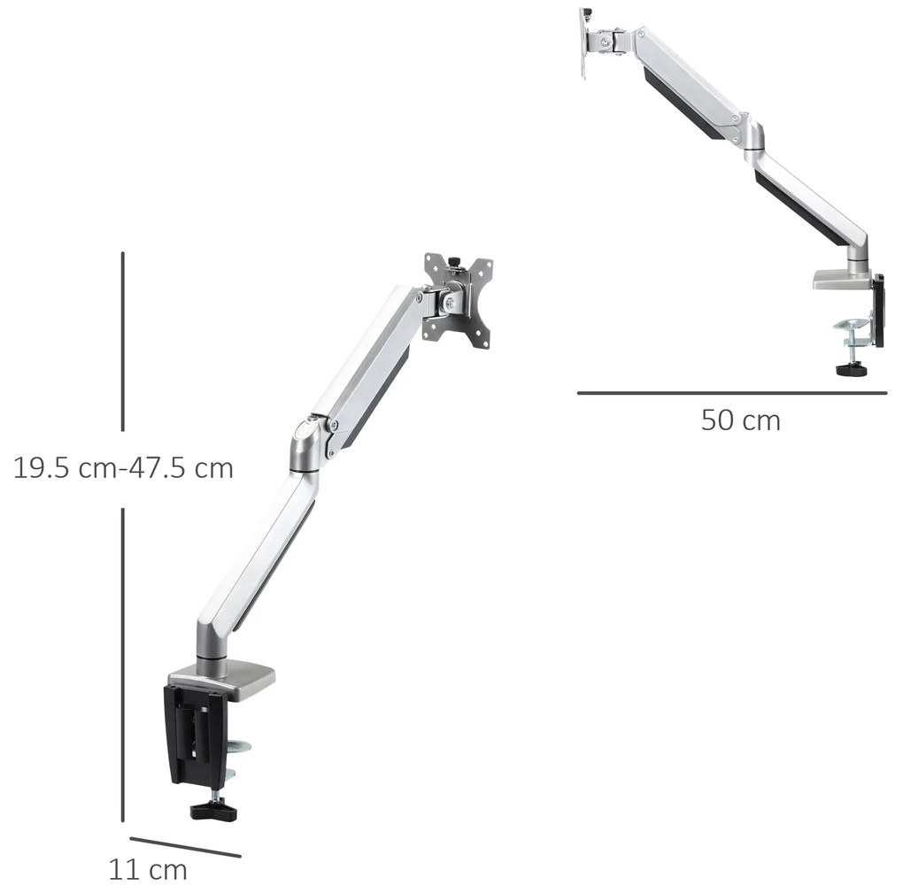 Vinsetto suport monitor, aluminiu, reglabil, 50x11x19.5-47.5cm | AOSOM RO