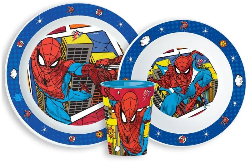 Omul Păianjen Grid set de tacâmuri, set de plastic micro, cu pahar de 260 ml