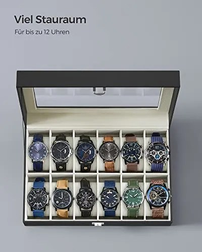 Cutie pentru ceasuri de mana, Songmics, Negru, 30x20x8.5 cm