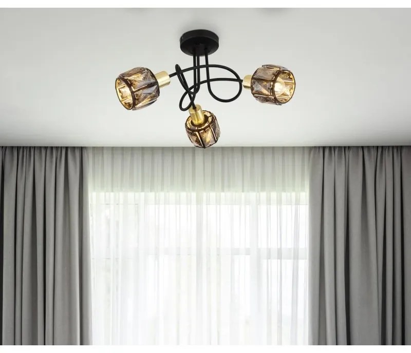 Plafoniera cu 3 spoturi design modern INDIANA auriu, negru