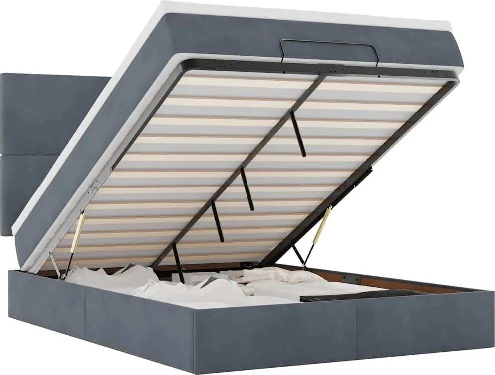 vidaXL Cadru de pat otoman cu saltele Gri închis 140x190cm catifea