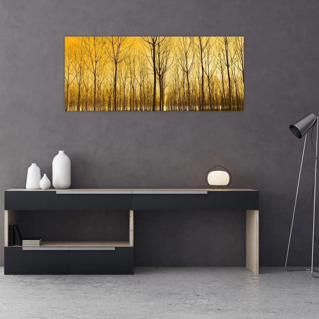 Tablou cu pădure în apus de soare (120x50 cm)
