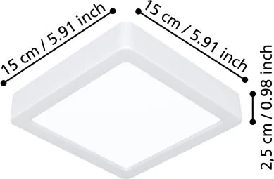 Eglo 901311 - Plafonieră LED FUEVA, 7W, 230V, 2700/4000/6500K, 15x15 cm, albă