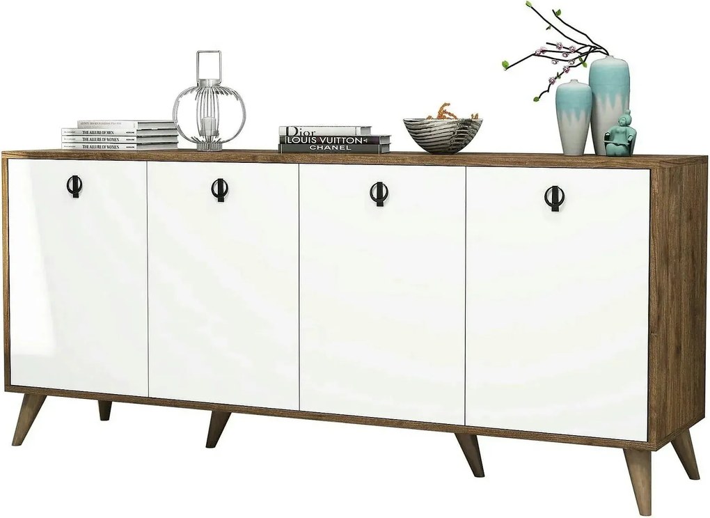 Comoda ELITE 1612, alb/stejar inchis, PAL melaminat, 180x45x80 cm