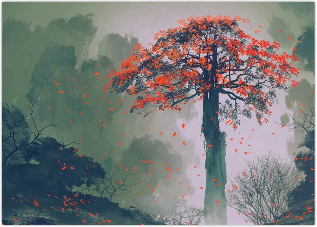 Tablou - Copacul roșu singuratic (70x50 cm)