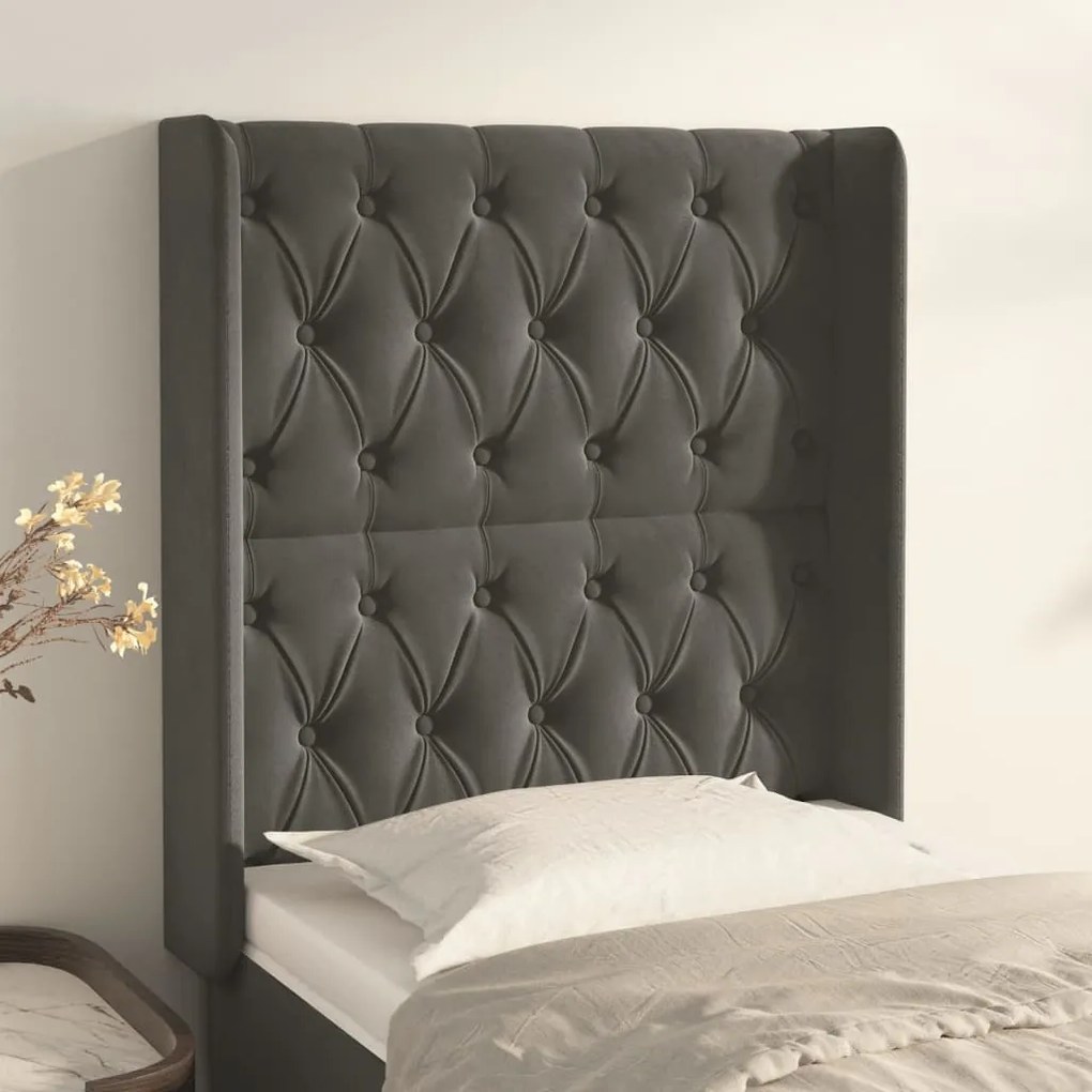 vidaXL Tăblie de pat cu aripioare gri închis 83x16x118/128 cm catifea