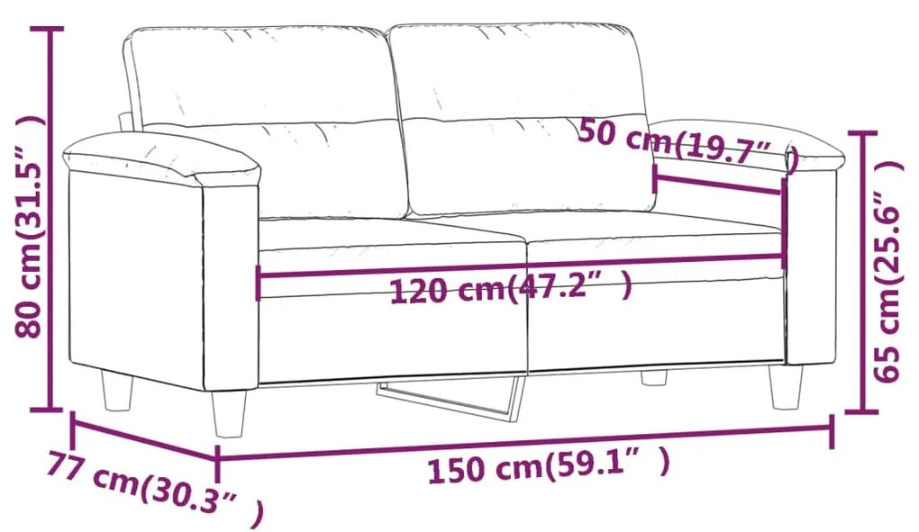Canapea cu 2 locuri, gri taupe, 120 cm, tesatura microfibra Gri taupe, 150 x 77 x 80 cm