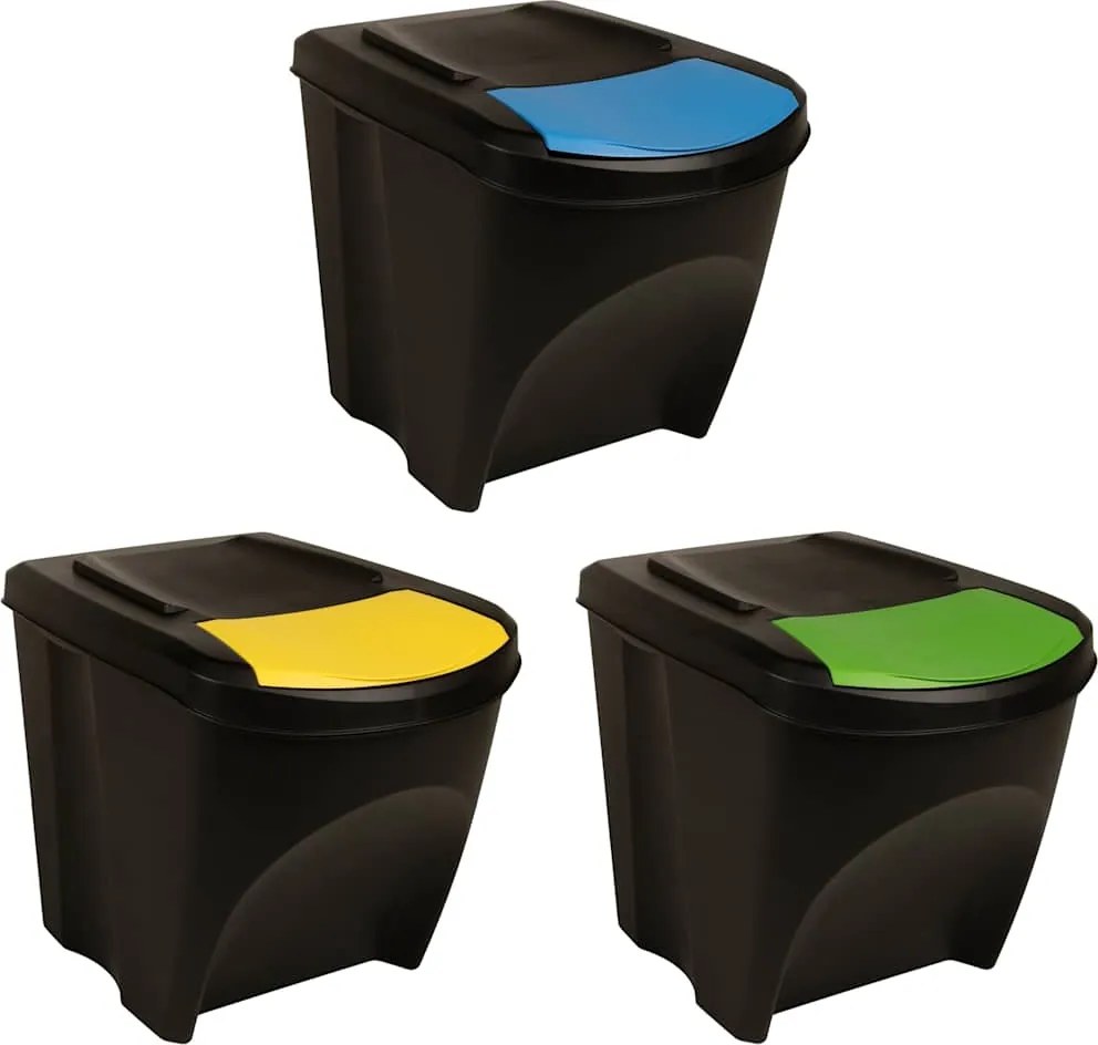 vidaXL Coșuri de gunoi stivuibile 3 buc. antracit, 75 L polipropilenă