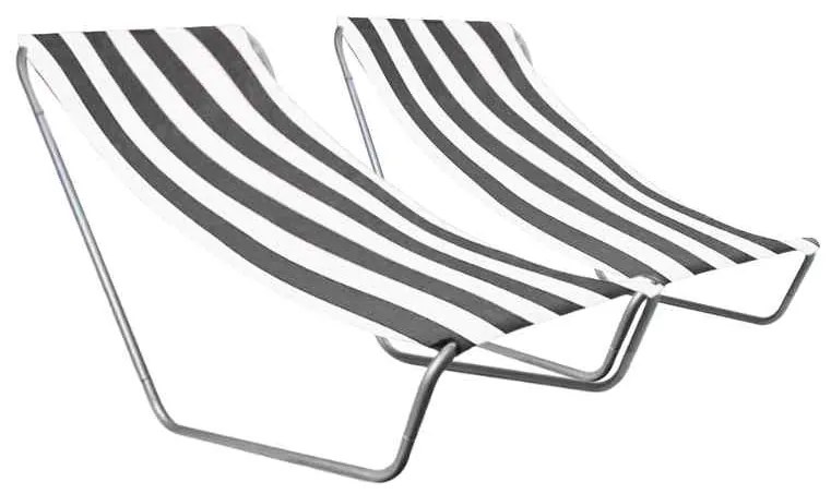 Set de 2 sezlonguri pliante pentru plaja SAND, dungi gri inchis