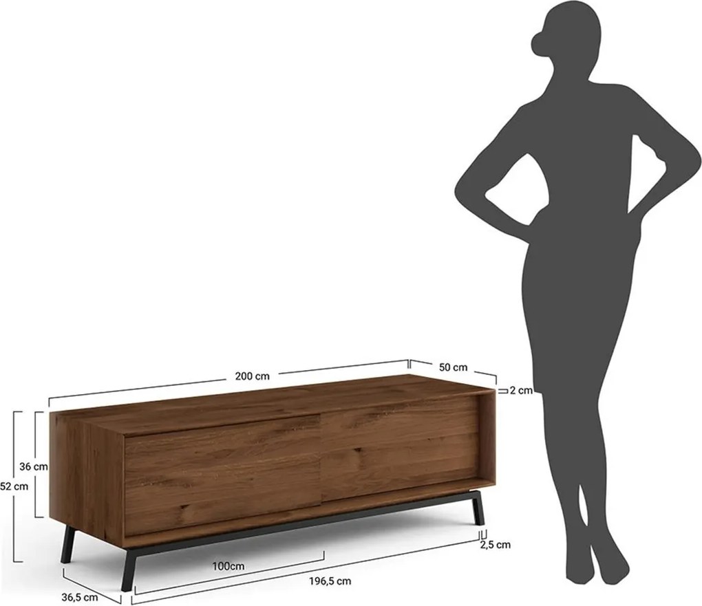 Comodă TV stejar masiv Madison, 200 × 50 × 52 cm
