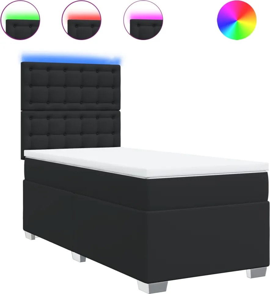 vidaXL Pat box spring cu saltea, negru, 90x200 cm, piele ecologică