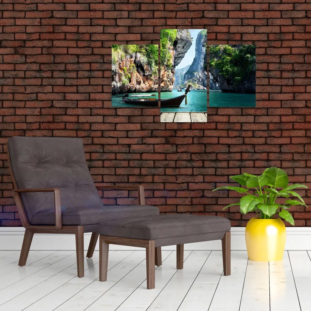 Tablou - Apă peisaj mediteranean cu barca (90x60 cm)