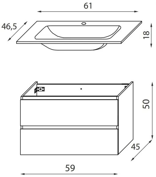 Mobilier pentru baie cu lavoar KENWOOD, 61 cm, Marakesh
