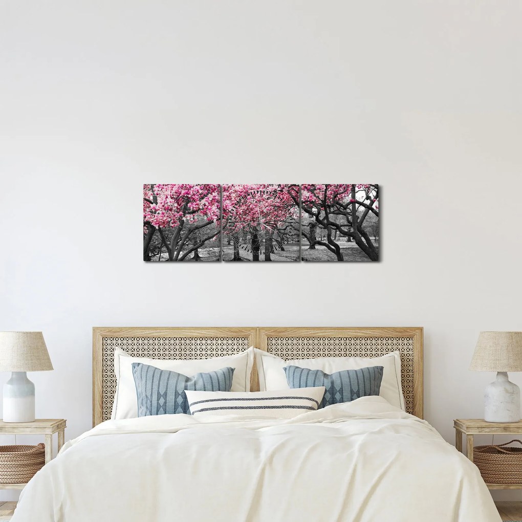Tablou copacului magnolie (cu ceas) (90x30 cm)