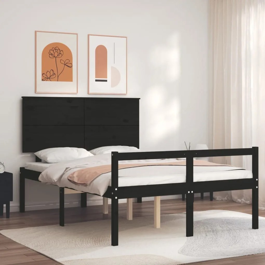 3195480 vidaXL Cadru de pat senior cu tăblie, 120x200 cm, negru, lemn masiv