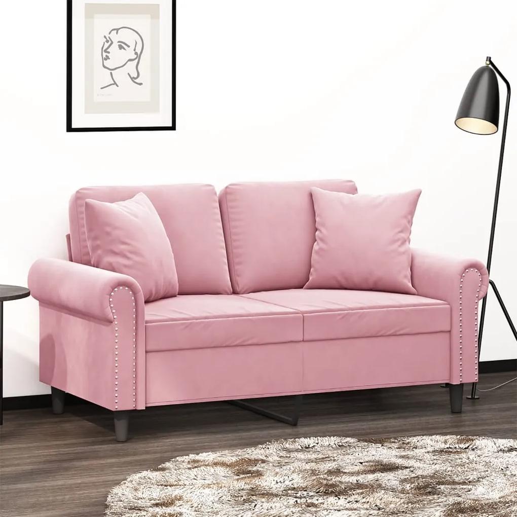 Canapea cu 2 locuri cu pernute, roz, 120 cm, catifea