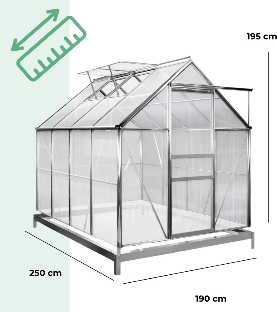 Sera de grădină din policarbonat cu bază M4, 250x190x195cm, transparent Gardebruk