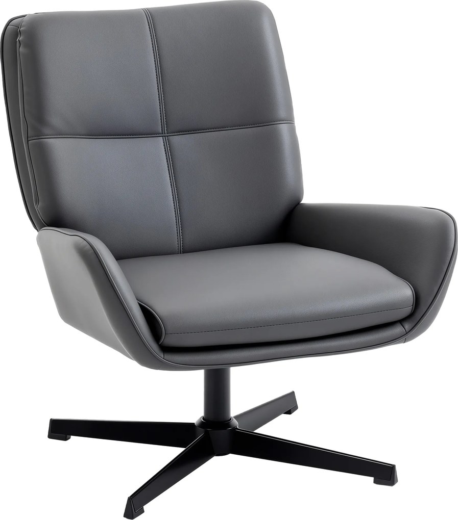 HOMCOM Fotoliu de living tapițat în PU, fotoliu de lectură cu șezut căptușit, cotiere, picioare metalice, gri | Aosom Romania