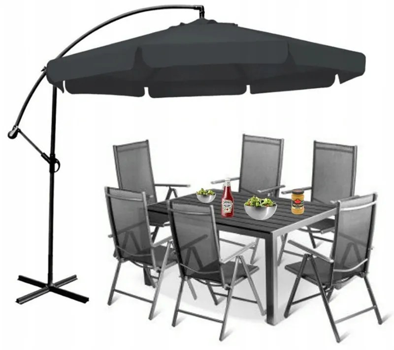 Umbrelă mare de grădină cu suport în gri închis
