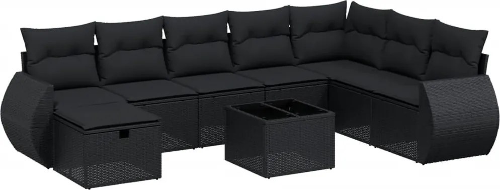 vidaXL Set mobilier de grădină cu perne, 9 piese, negru, poliratan