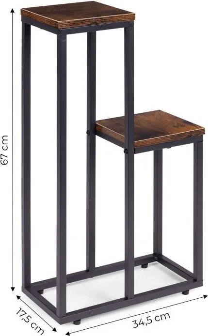 Suport pentru flori Loft - suport metalic pentru flori cu 2 rafturi și decor din lemn