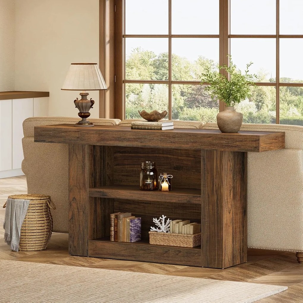 MAM26 - Masa Consola, 160 cm, masuta hol cu 2 rafturi, living, dining, dormitor - Maro