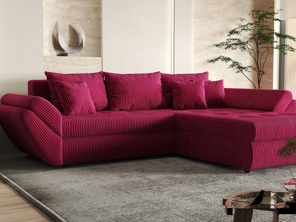 Colțar extensibil dumonde cu ladă de depozitare si sezut confortabil din spuma high-density, Loana Zoom Red II 270x185 cm