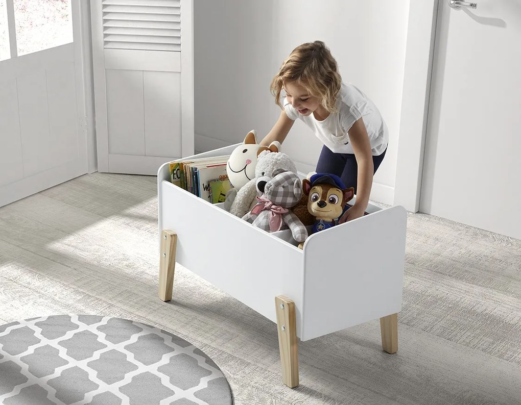 Set KIDDY format dintr-un Pat copii (90x200) cu noptieră, bară de siguranță și cutie de jucării.