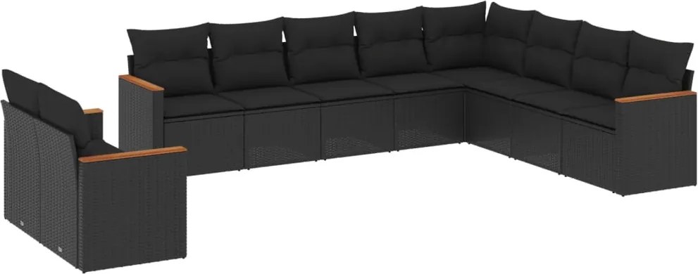 vidaXL Set canapele de grădină cu perne, 10 piese, negru, poliratan