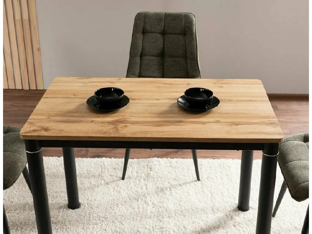 Masa de sufragerie neagra DAMAR 100x60 cm, decor stejar artisan