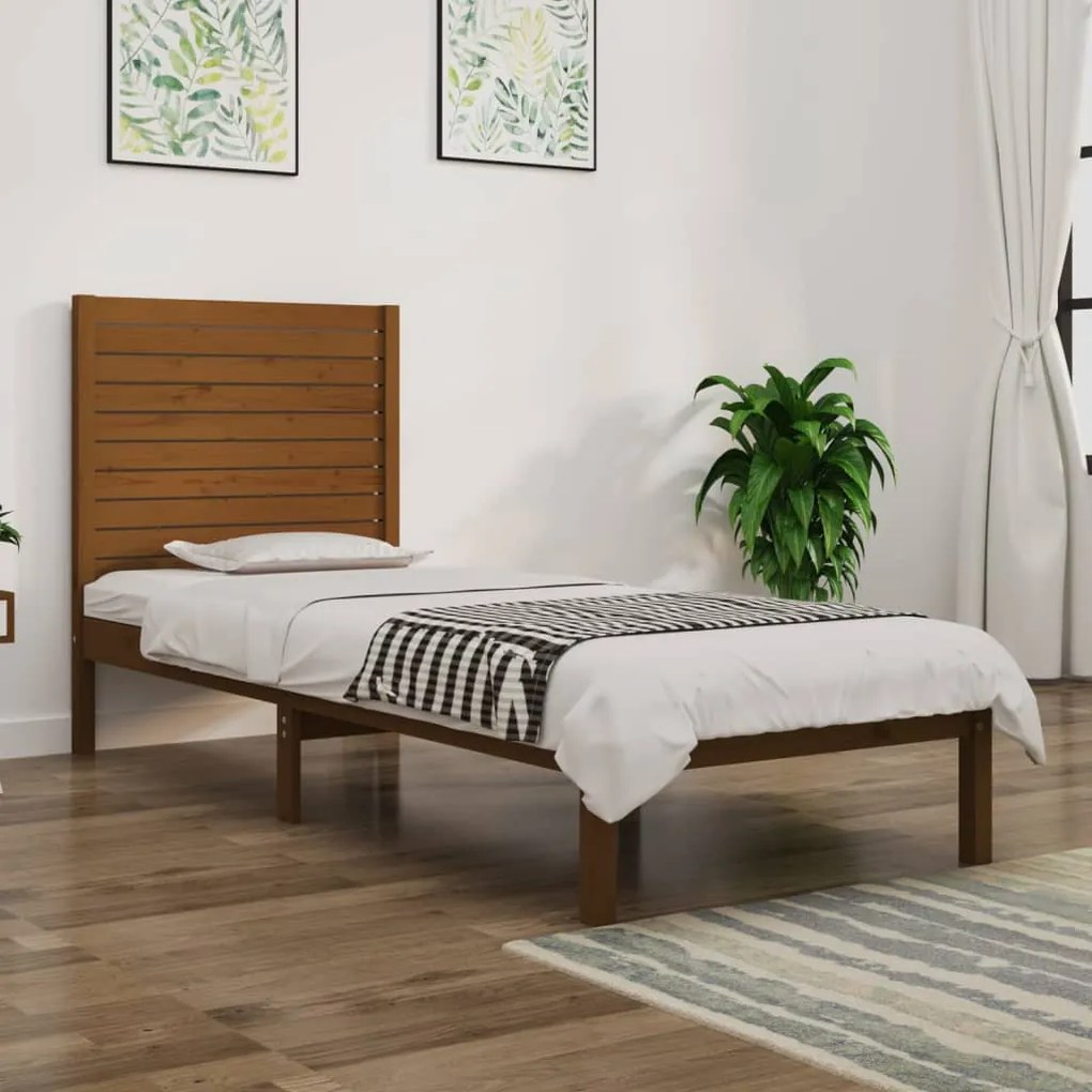 3104576 vidaXL Cadru de pat single, maro miere, 90x190 cm, lemn masiv