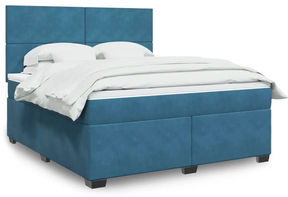 vidaXL Pat box spring cu saltea, albastru, 180x200 cm, catifea