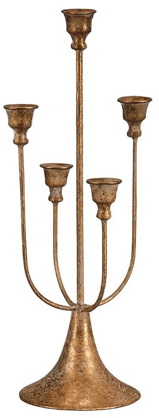 Sfeșnic metalic cu cinci brațe, auriu, 18 x 18 x44 cm