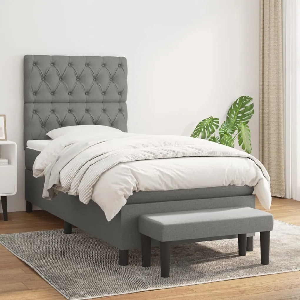 vidaXL Pat box spring cu saltea, gri închis, 80x200 cm, textil