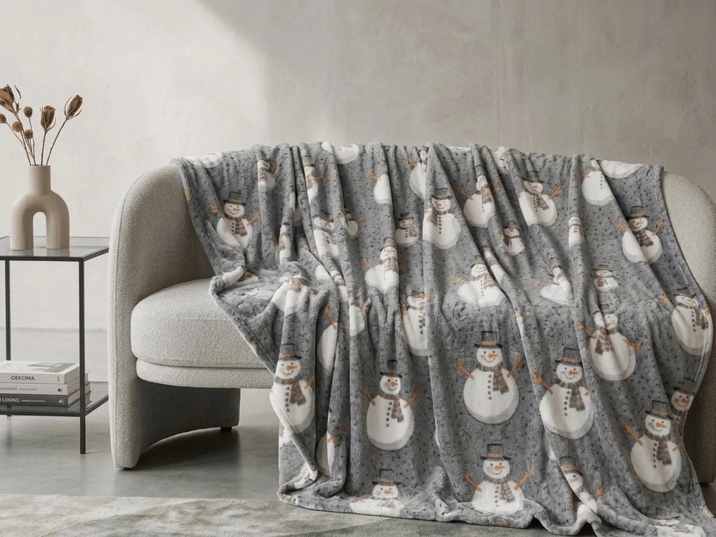 Patura pufoasa de Craciun luminata SNOW BUDDY, gri Dimensiune: 150 x 200 cm