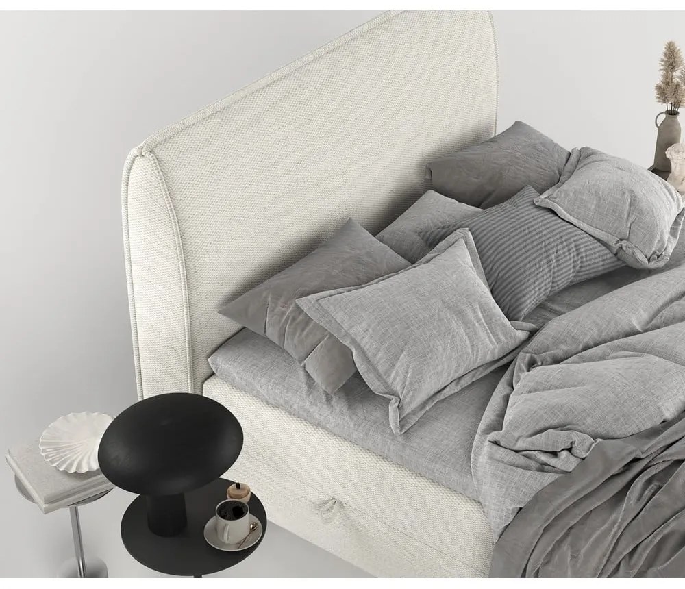 Pat boxspring crem cu spațiu de depozitare 200x200 cm Melba – Maison de Rêve
