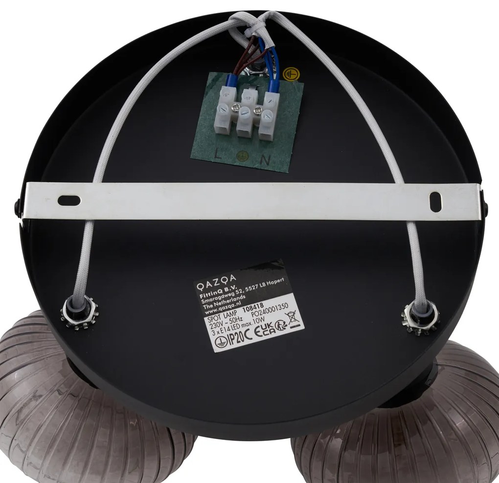 Spotlight modern pentru tavan negru cu sticlă fumuriu rotundă 3 lumini - Teddy