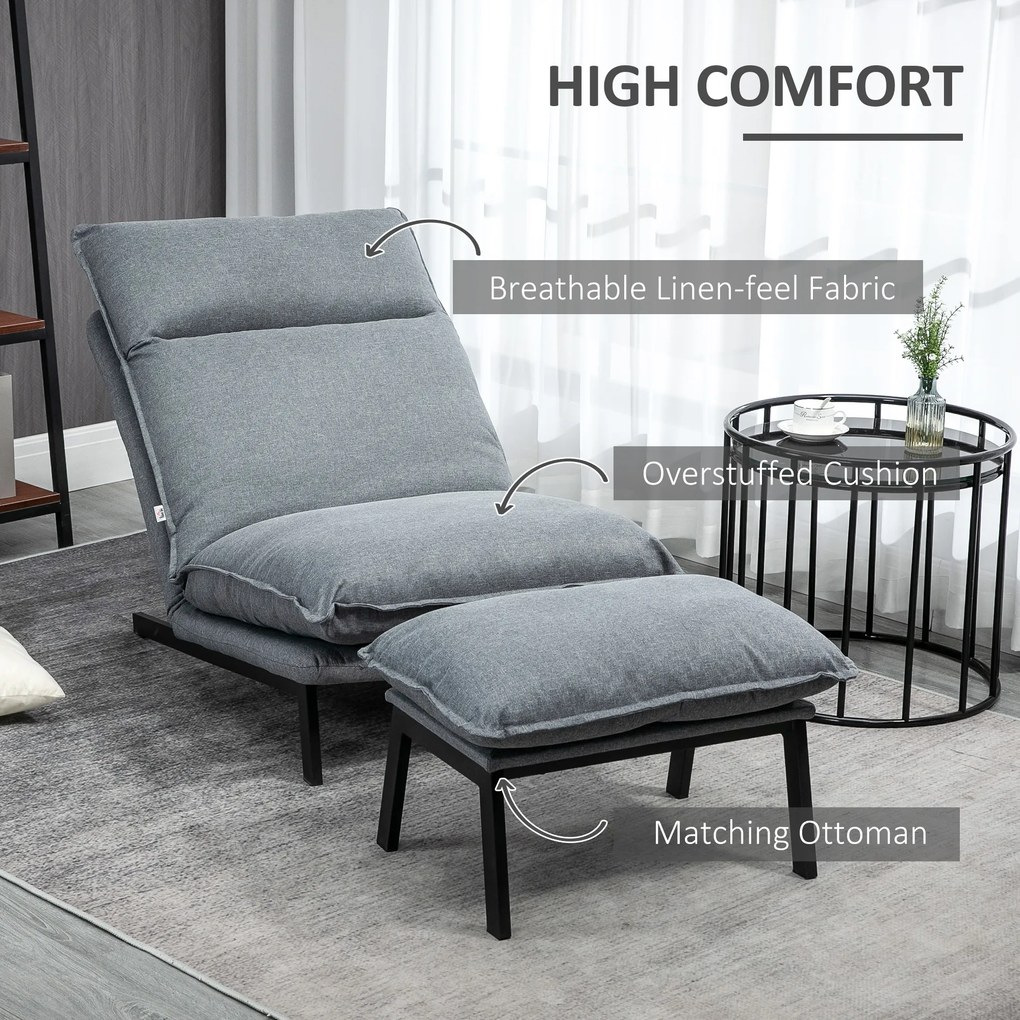 HOMCOM Fotoliu cu 4 nivele de relaxare cu fotoliu de picior cu otoman din material textil | Aosom Romania