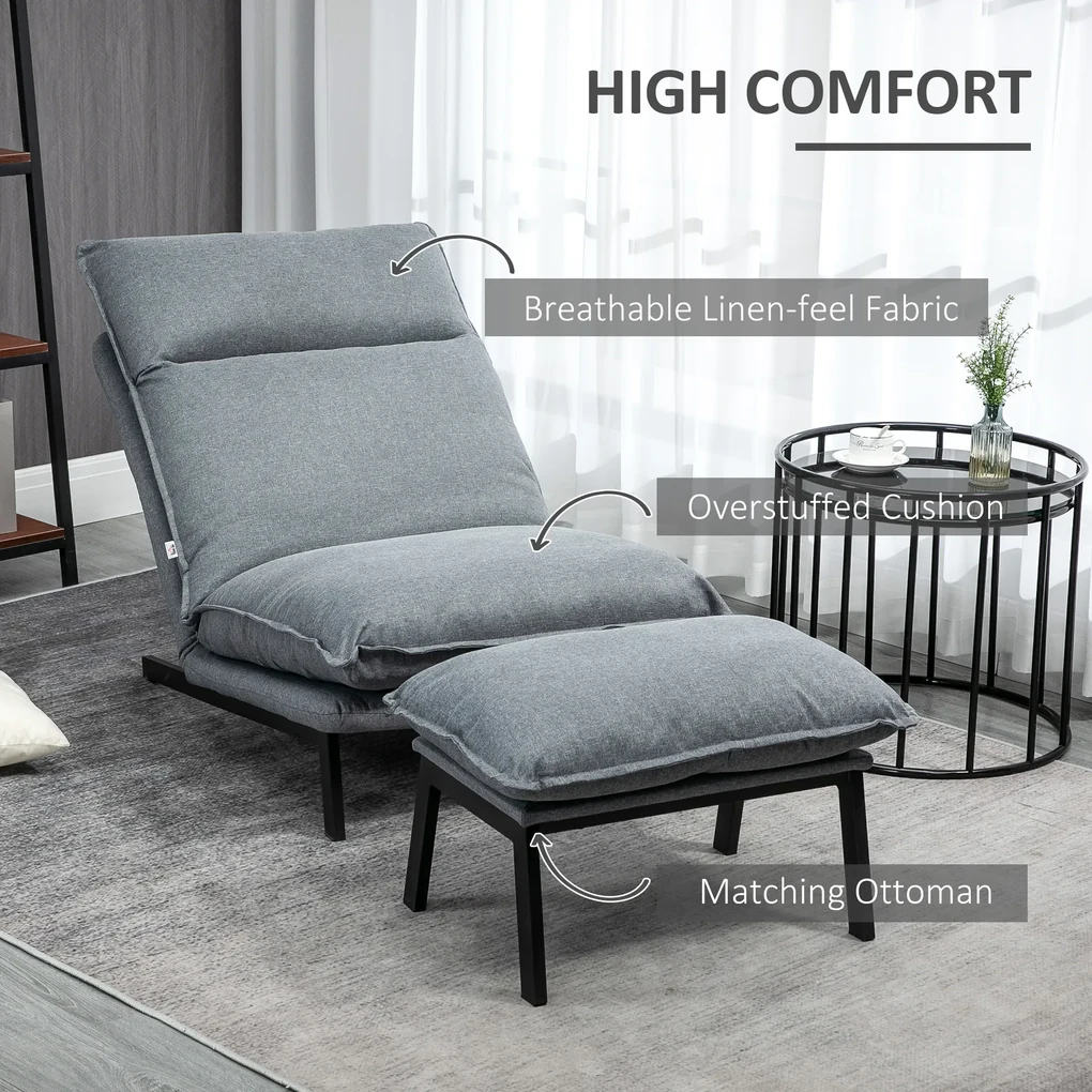 HOMCOM Fotoliu cu 4 nivele de relaxare cu fotoliu de picior cu otoman din material textil | Aosom Romania