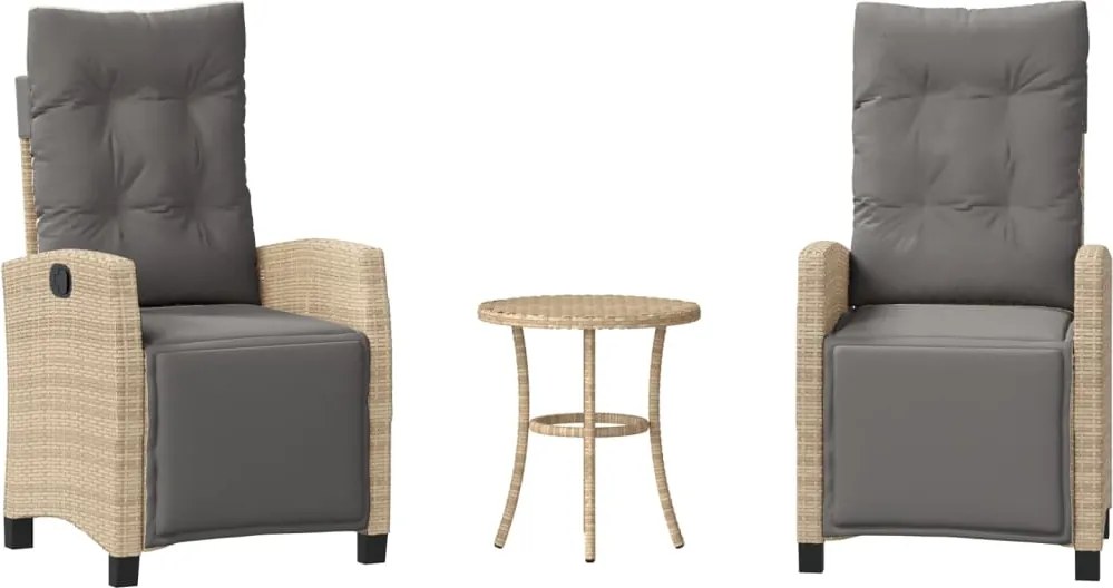 vidaXL Set bistro cu perne, 3 piese, bej combinat, poliratan