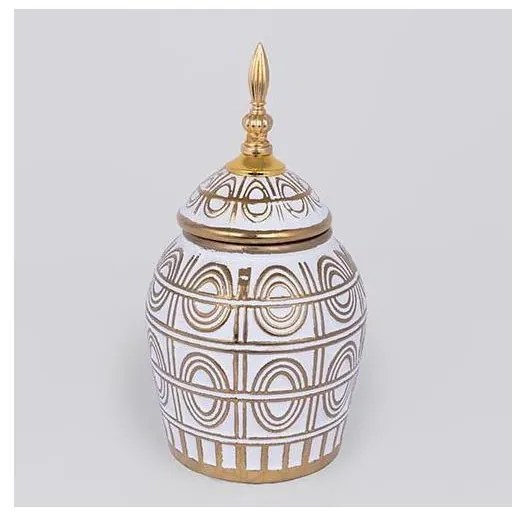 Vază ceramică 28x15 cm auriu/alb