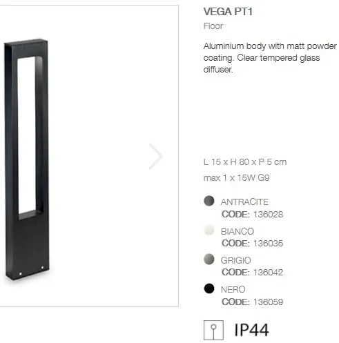 Stalp modern de exterior cu protectie IP44 VEGA PT1 negru 136059