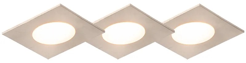 Set de 3 spoturi îngropate pătrate din oțel inclusiv LED IP65 - Simply