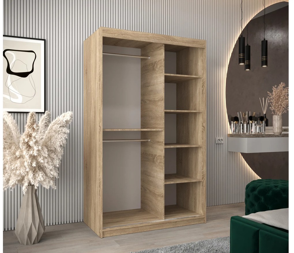 Dulap de haine 120 cm Toki 2 (stejar sonoma + negru mat). 1064983