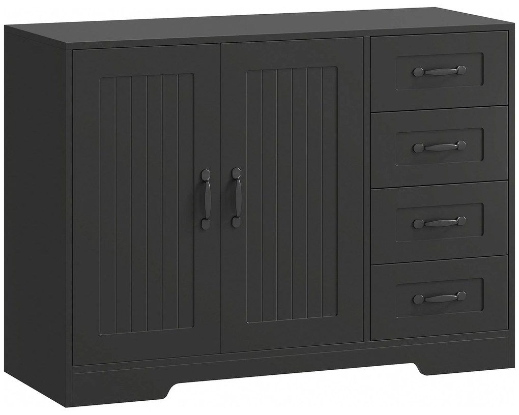 HOMCOM Sideboard, Cufăr, stil modern, 4 sertare, 1 dulap, 105 x 40 x 76 cm, Negru | Aosom Romania